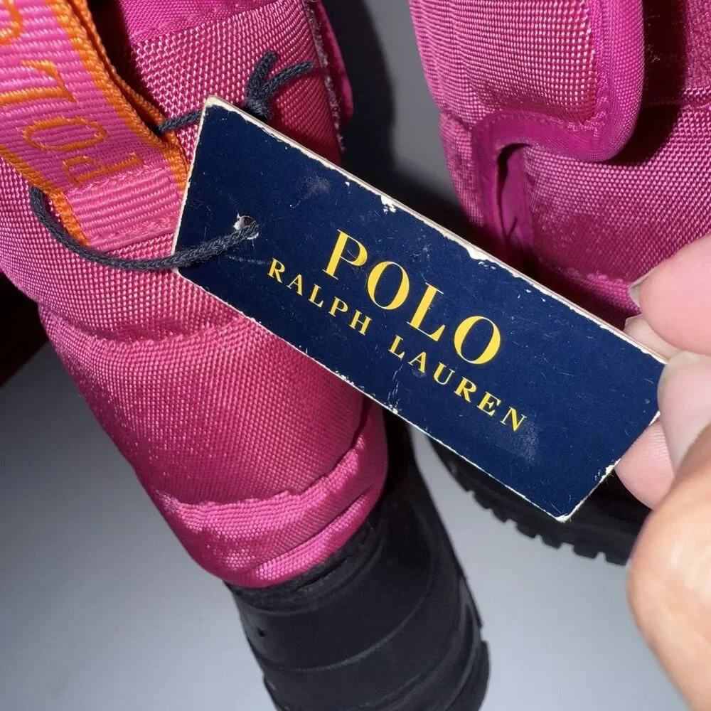 Polo Ralph Lauren Black & Pink Hamilten II EZ Girls Snow Boots Size 10